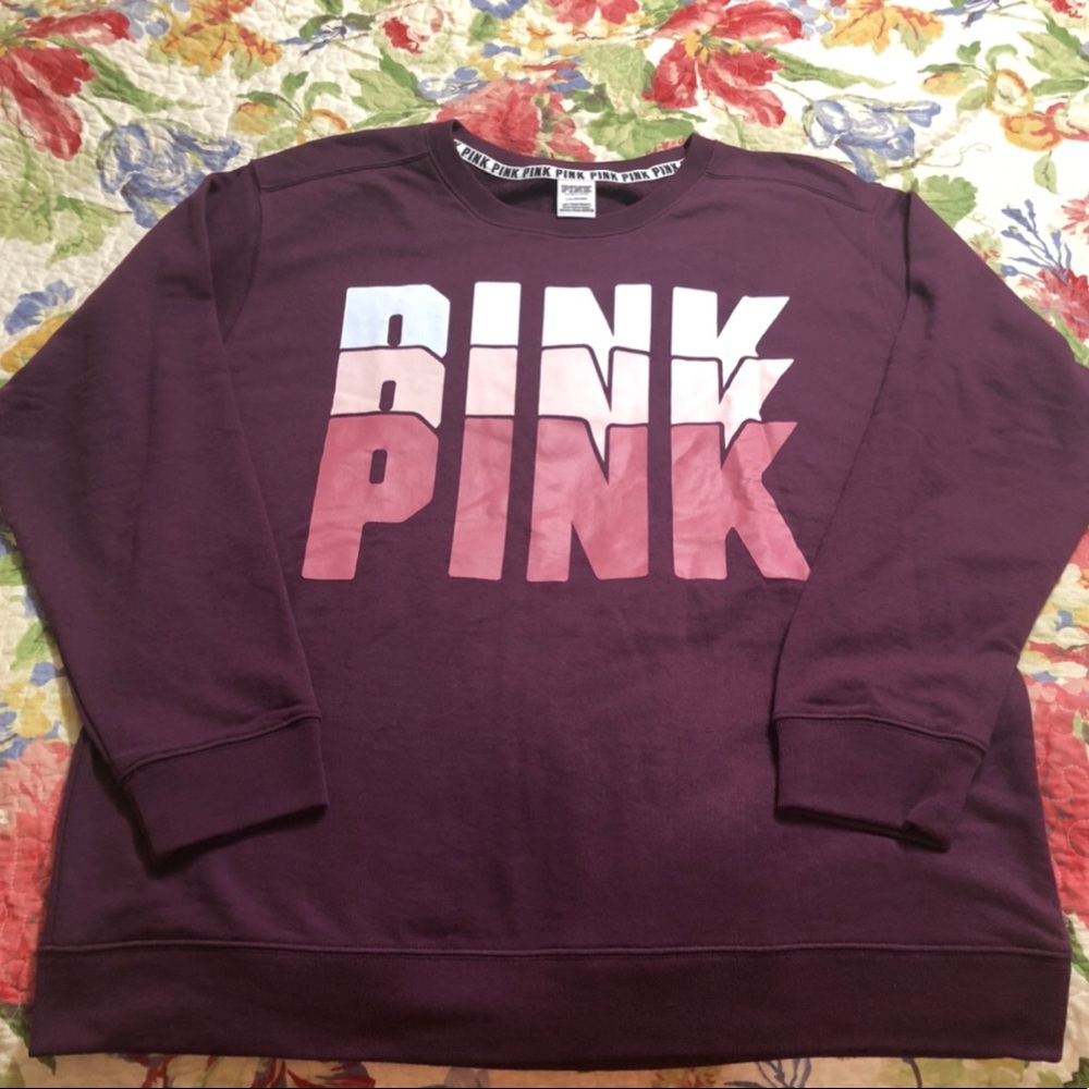 Sz L NWOT PINK Varsity Crew Sweater
